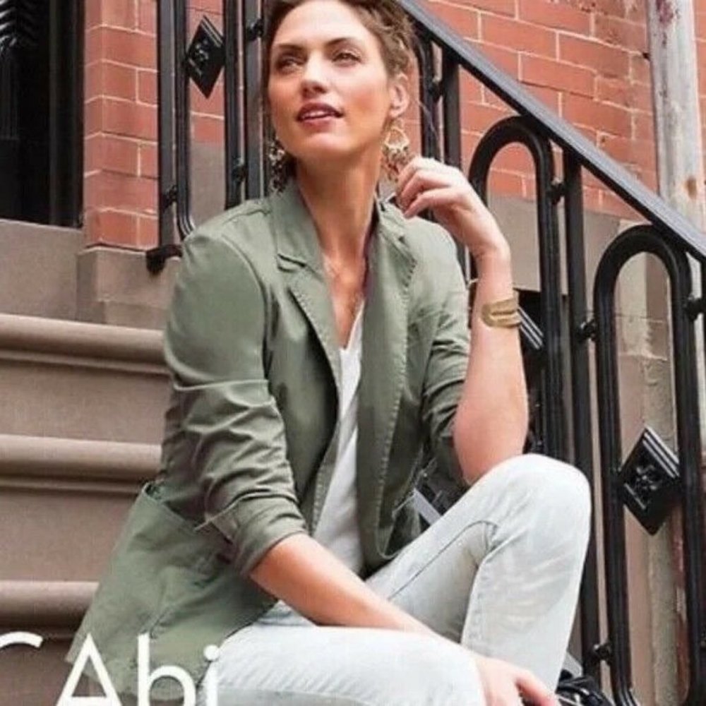 CAbi Womens L Olive Army Green One Button Blazer Jacket Stretch Lightweight #207 - Picture 1 of 8